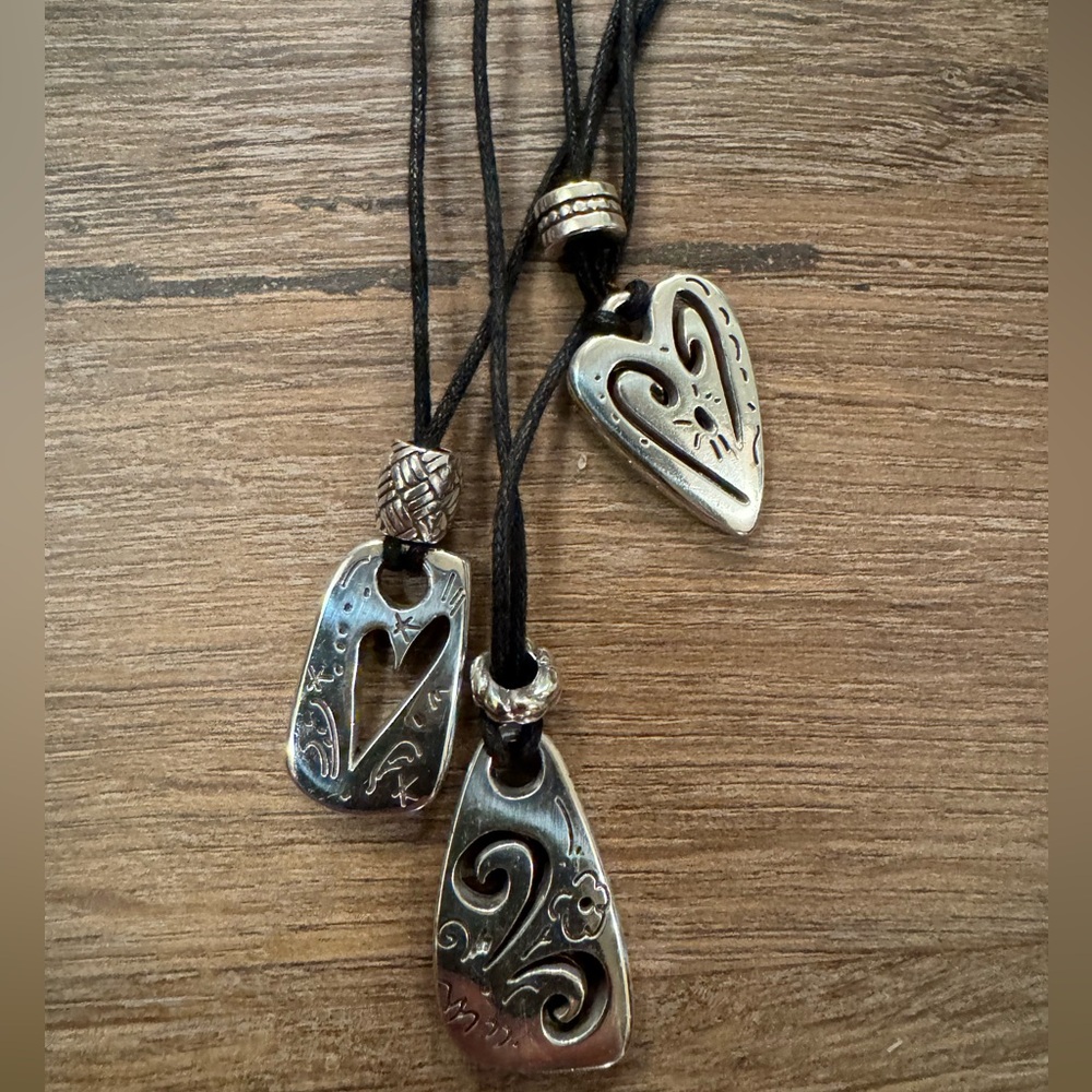 Brighton BRAZILIAN Hearts TRIPLE TRIO Black Corded Necklace